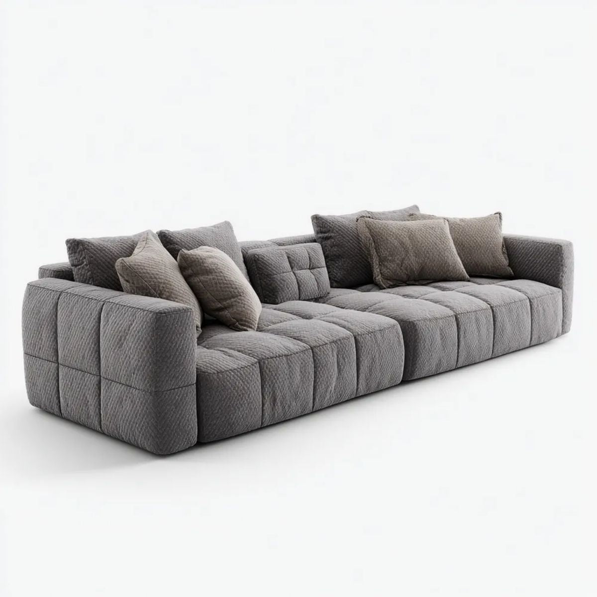 Szara sofa 4-osobowa z tapicerką poliestrową 300 × 105 × 75 cm