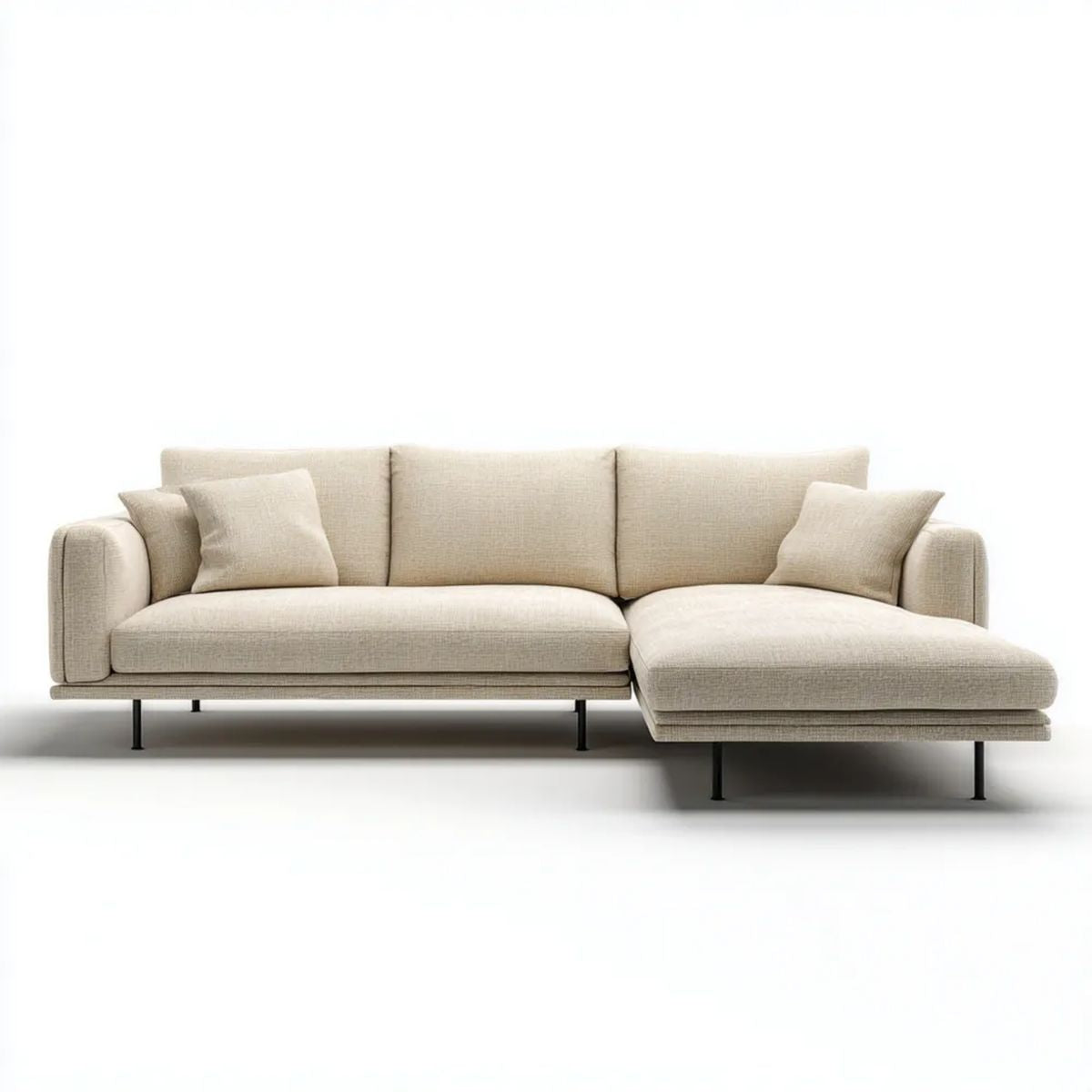 Beżowa sofa narożna tkaninowa z prawostronnym szezlongiem 280 × 165 × 85 cm