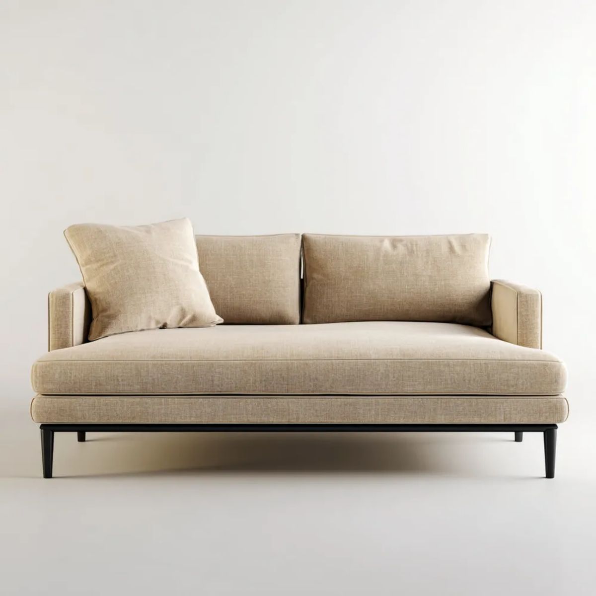 Sofa 3-osobowa beżowa z tapicerką poliestrową i metalowymi nogami, 190 x 85 x 82 cm