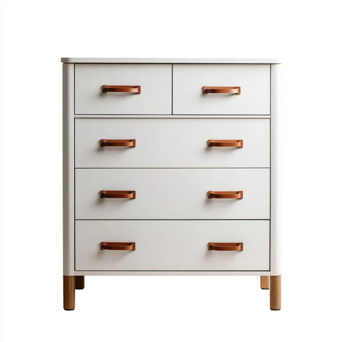 Biała komoda z płyty MDF z 5 szufladami, 80 x 40 x 100 cm, brązowe uchwyty