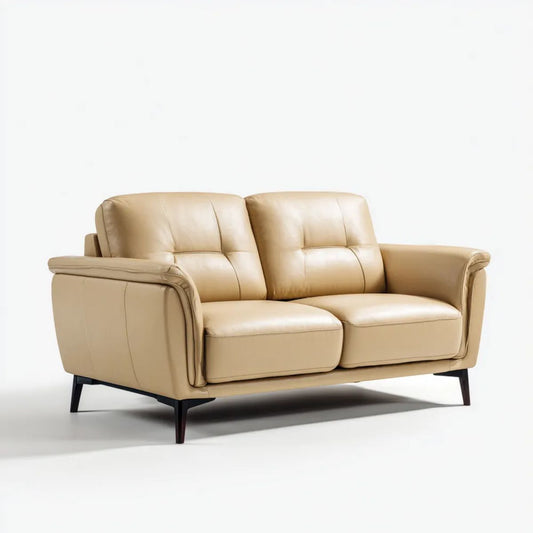 Dwuosobowa sofa beżowa z tapicerką z PU i czarnymi metalowymi nóżkami, 160 x 90 x 95 cm