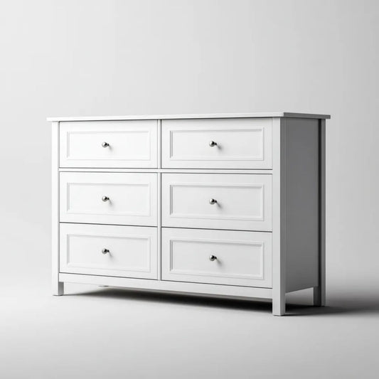 Biała komoda z 6 szufladami z płyty MDF, 140 x 40 x 90 cm