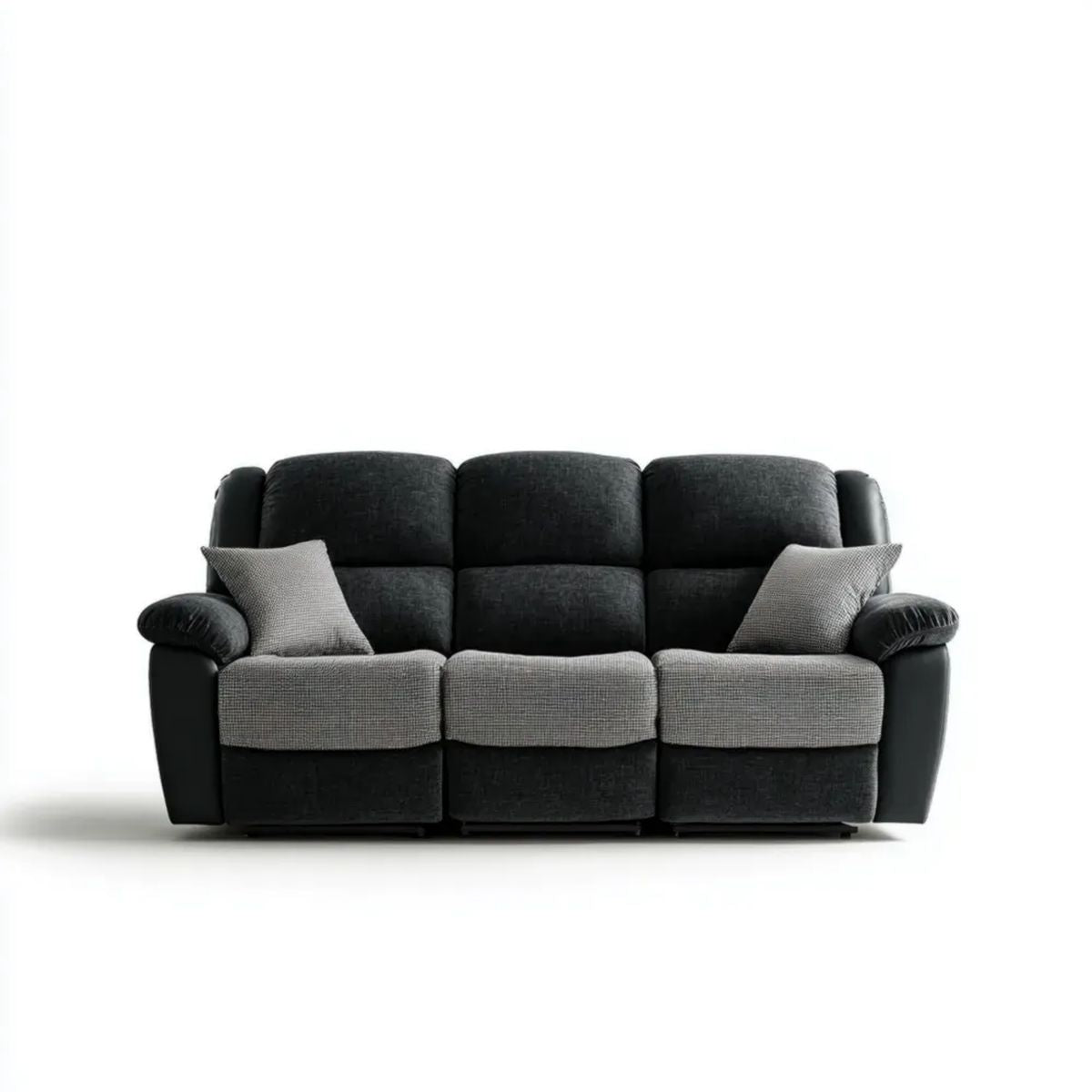 3-osobowa sofa relaksacyjna z poliestru i skóry syntetycznej PU, grafitowo-czarna, 210 × 95 × 102 cm