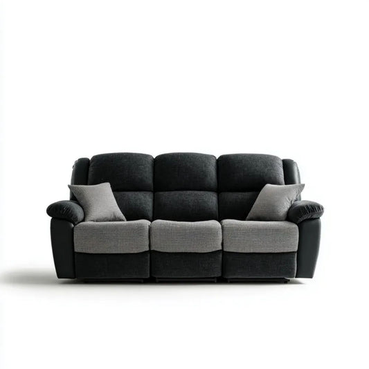 3-osobowa sofa relaksacyjna z poliestru i skóry syntetycznej PU, grafitowo-czarna, 210 × 95 × 102 cm