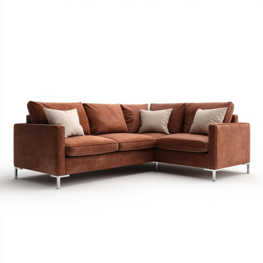 Prawostronna sofa narożna 4-osobowa w kształcie L, terakotowa, z mikrofibry poliestrowej, 270 x 170 x 85 cm