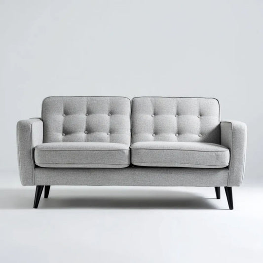 Dwuosobowa sofa z poliestru szara z czarnymi nogami, 135 x 78 x 82 cm