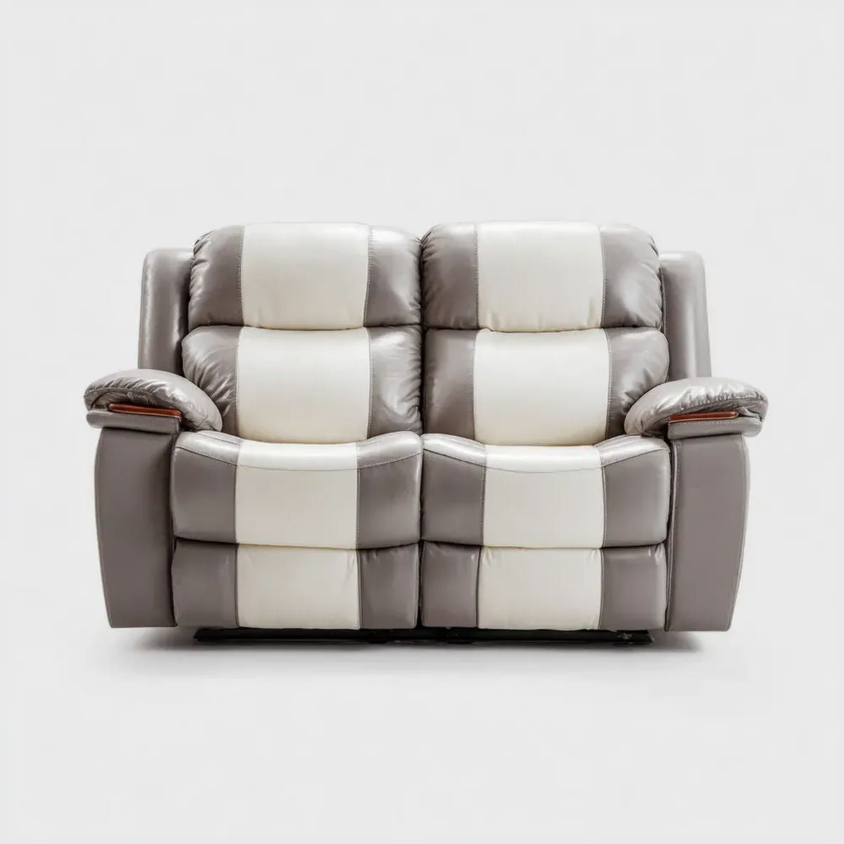 Dwuosobowa sofa rozkładana z ekoskóry szaro-kremowa 160 × 95 × 102 cm
