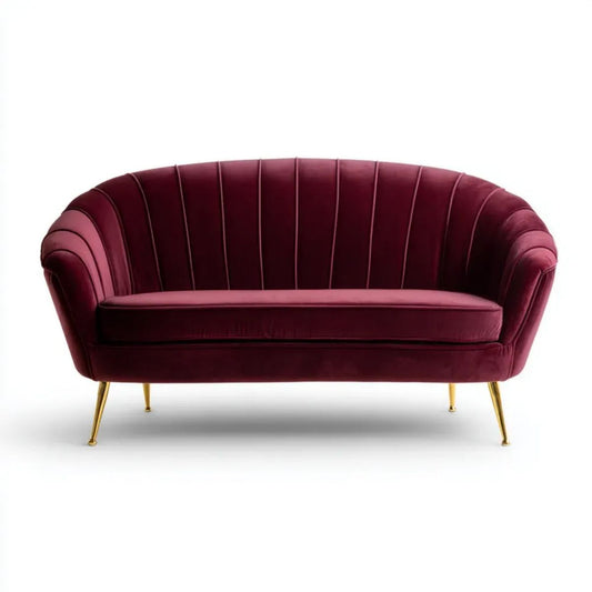 Dwuosobowa sofa z aksamitu bordowa, półokrągła, 160 x 80 x 78 cm