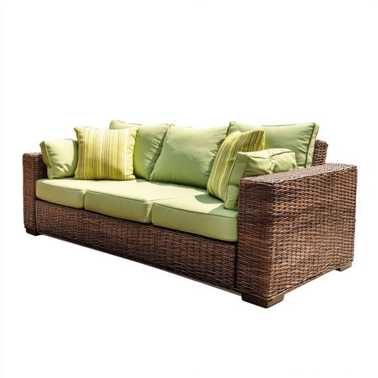 3-osobowa sofa ogrodowa z technorattanu brązowo-zielona, 220 x 85 x 90 cm