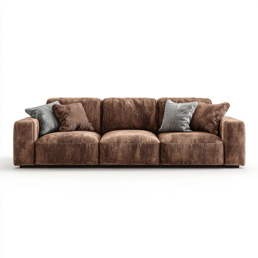 Trzyosobowa sofa brązowa z tapicerką z poliestru o strukturze sztruksu, 230 × 95 × 85 cm