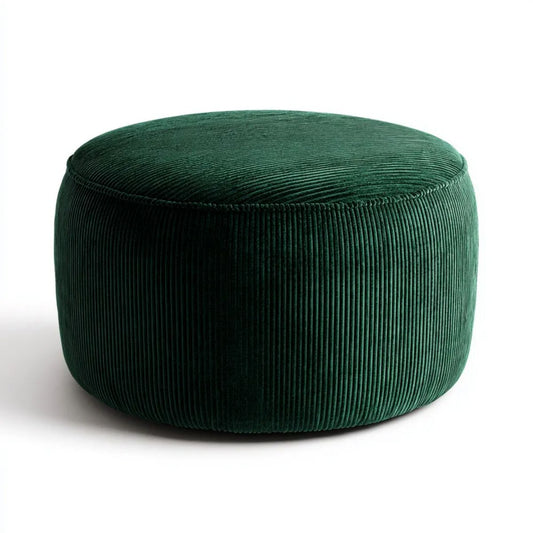 Okrągła pufa ze sztruksu poliestrowego, ciemnozielona, Ø 40 × 40 cm