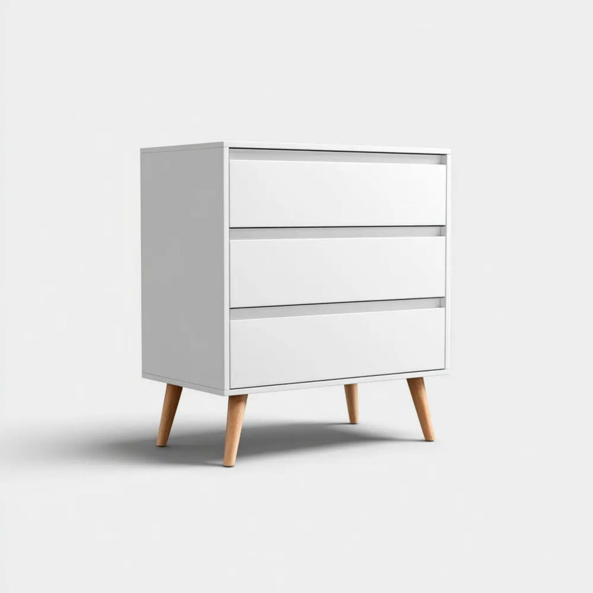 Biała komoda z 3 szufladami z płyty MDF na drewnianych nogach, 80 × 40 × 100 cm