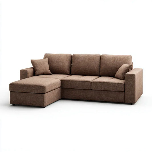 Brązowa sofa narożna z lewym szezlongiem z tkaniny, 240 x 160 x 85 cm