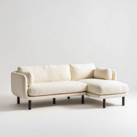 Kremowa sofa narożna w kształcie L z prawostronnym szezlongiem z tkaniny, 240 × 160 × 82 cm