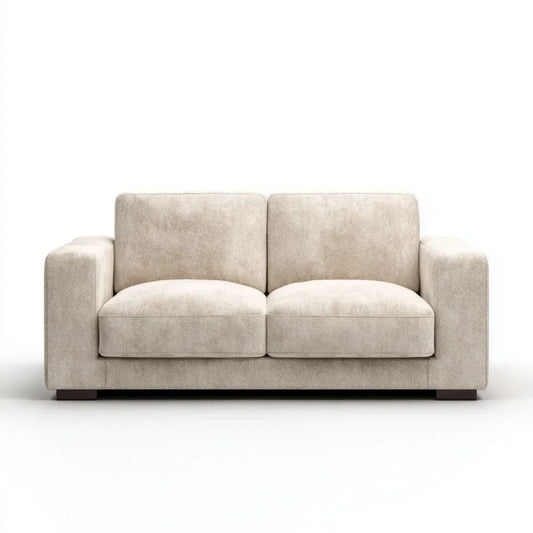 Beżowa sofa dwuosobowa z tapicerką poliestrową 160 x 88 x 82 cm