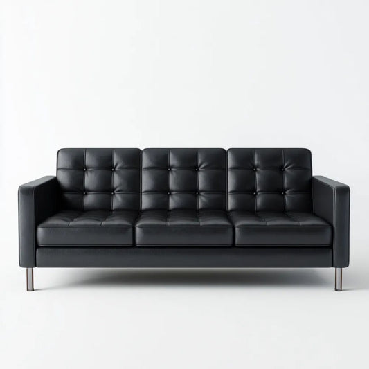 Trzyosobowa sofa czarna ze skóry syntetycznej PU, 210 x 85 x 82 cm