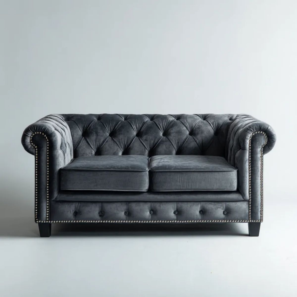 Dwuosobowa sofa Chesterfield z aksamitu, szaro-grafitowa, 160 x 90 x 75 cm