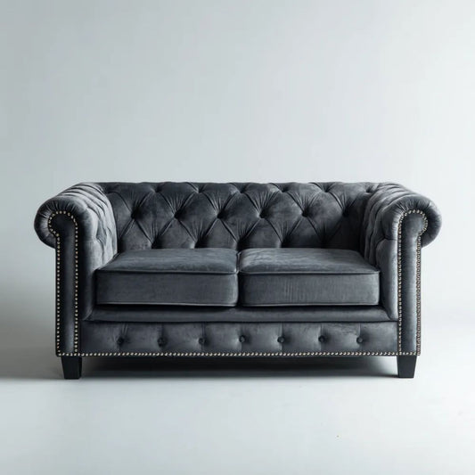 Dwuosobowa sofa Chesterfield z aksamitu, szaro-grafitowa, 160 x 90 x 75 cm