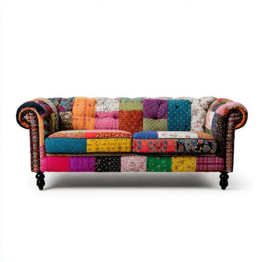 Dwuosobowa sofa patchworkowa z tkaniny, wielokolorowa, 180 x 90 x 80 cm