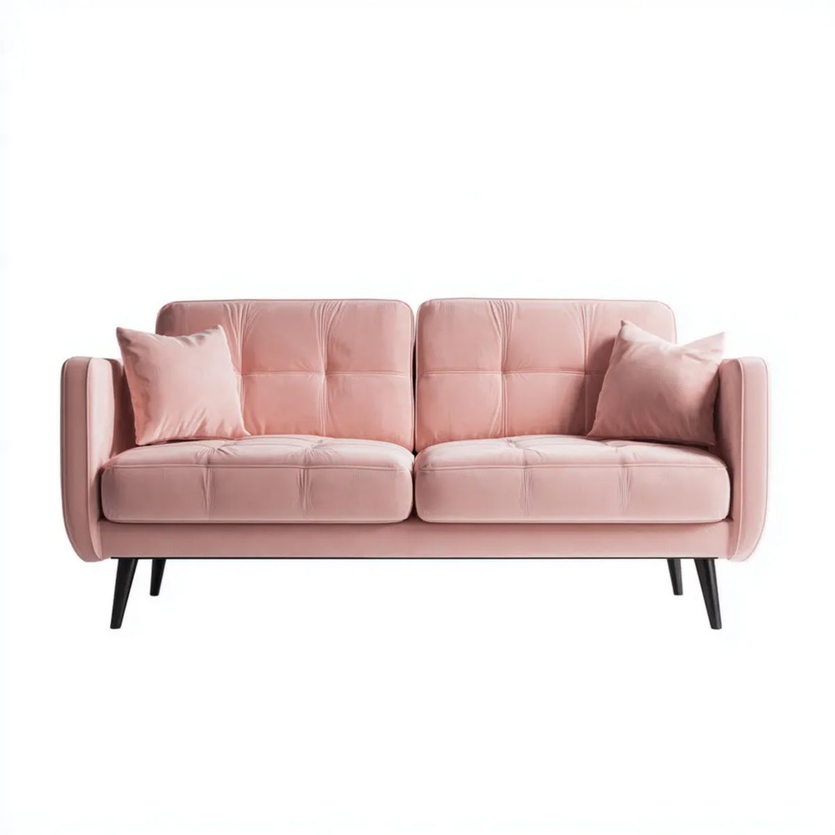 Różowa sofa dwuosobowa z aksamitu, 180 x 85 x 85 cm, czarne metalowe nogi