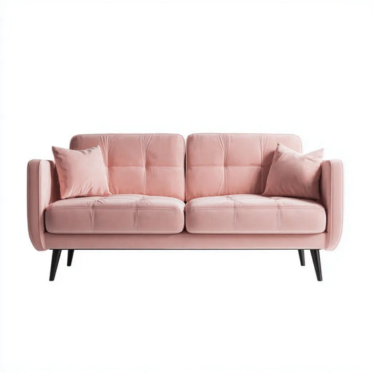 Różowa sofa dwuosobowa z aksamitu, 180 x 85 x 85 cm, czarne metalowe nogi