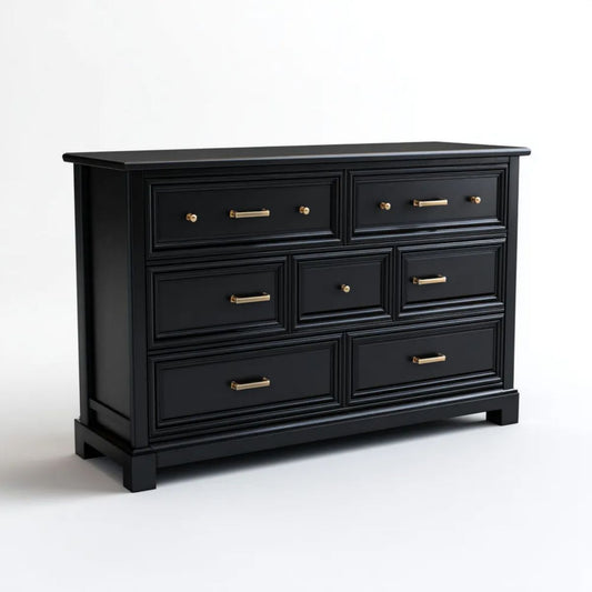 Czarna komoda z 7 szufladami z płyty MDF 140 × 45 × 90 cm