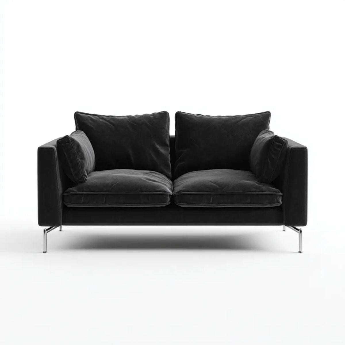 Dwuosobowa sofa z tkaniny aksamitnej czarna ze srebrnymi nogami 160 x 90 x 84 cm