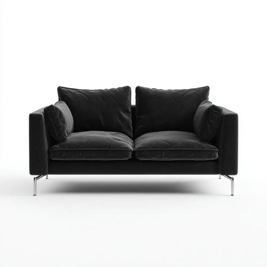 Dwuosobowa sofa z tkaniny aksamitnej czarna ze srebrnymi nogami 160 x 90 x 84 cm